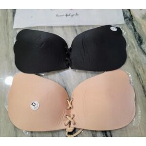 Je T'aime Adhesive Bra D Cups Black Beige Lace Up